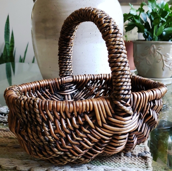 Vintage French Handwoven Wicker Garden Basket